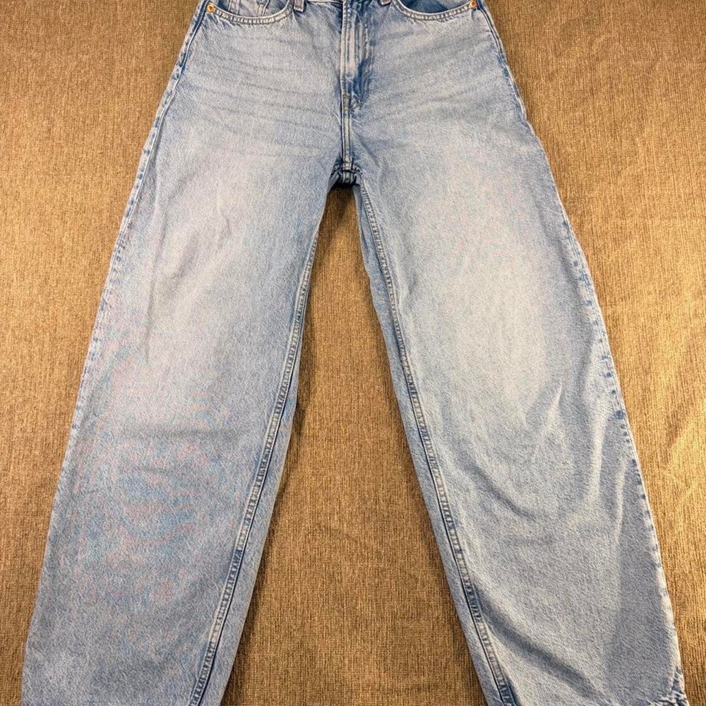 H&M &DENIM Light Wash High Waist Baggy Jeans Womens Size 2 Y2K Streetwear Cotton
